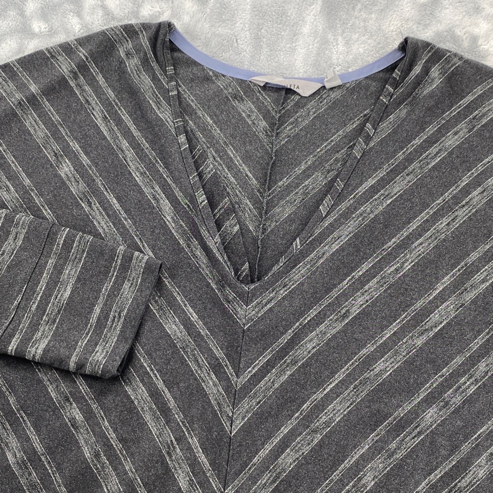 Athleta Womens Gray Chevron Stripe V-Neck Tunic Dress 3/4 Sleeve Size M 930378